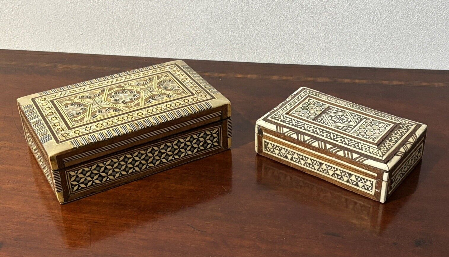 Pair Of Spanish Inlaid Jewellery Or Trinket Boxes