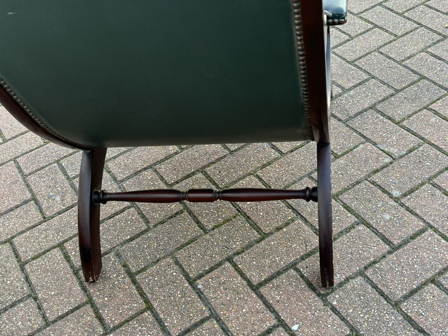 Pair Of Green Leather Buttoned Back Armchairs. Slipper Chairs/ Reading Chairs