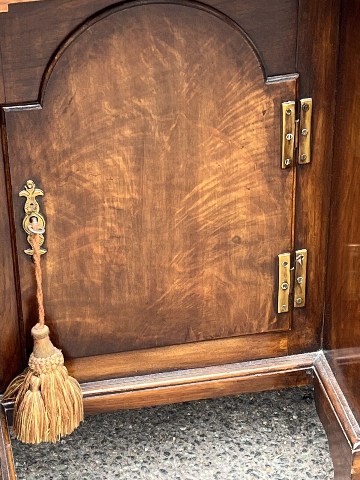 Walnut Kneehole Desk, Bracket Feet With Brass Handles.