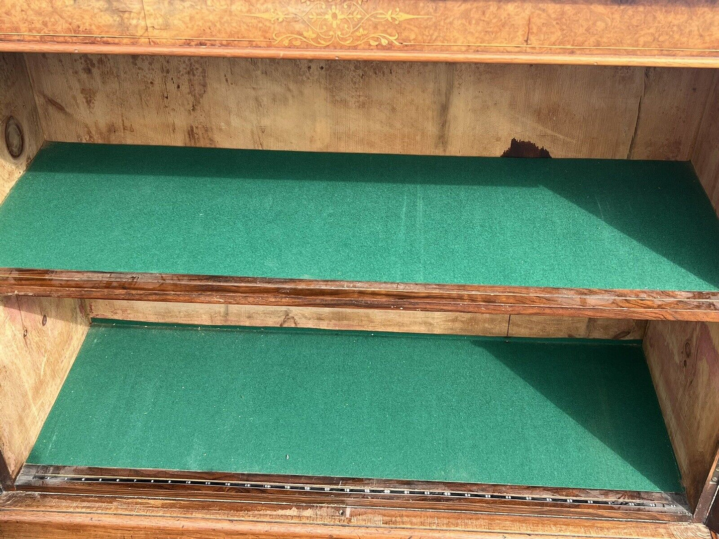 Victorian Walnut Pier Bookcase, Display Cabinet, Credenza With White Marble Top