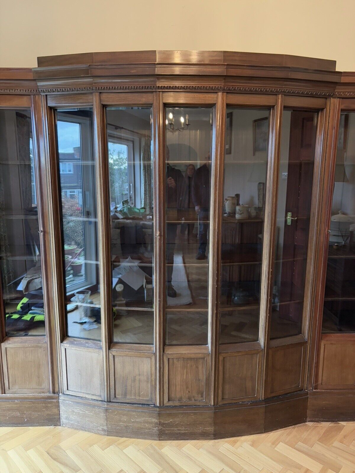 Large Quadruple Library Mahogany Bookcase, Adjustable Shelves, With Keys.