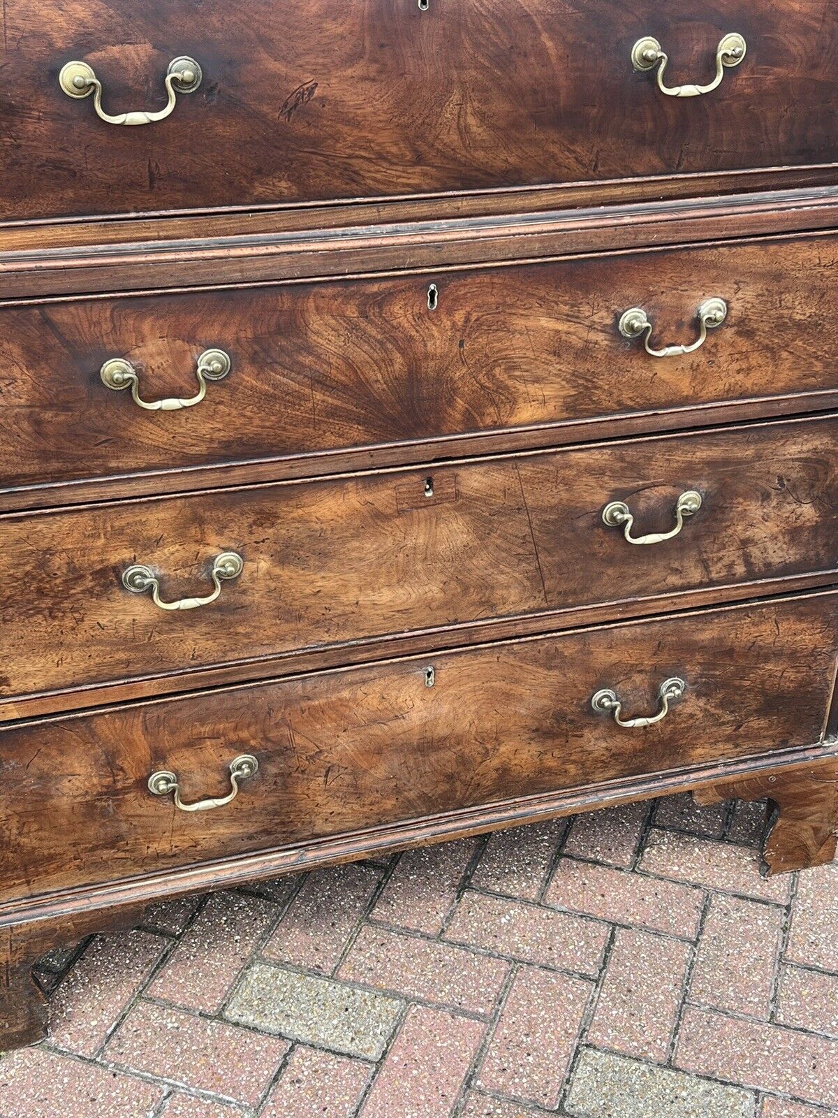 Georgian Mahogany Chest On Chest. Original Brass Handles, Bracket Feet.