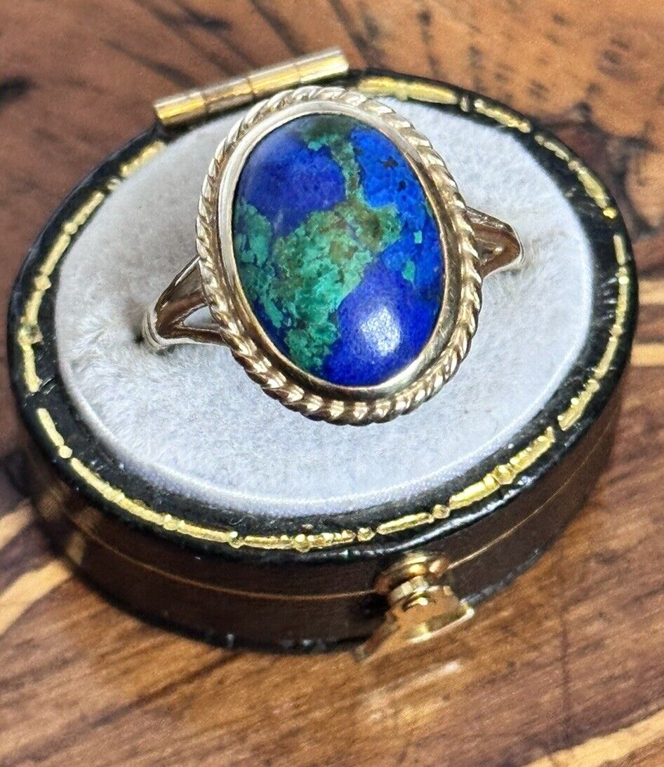 Antique Vintage 9ct Gold Azurite Malachite Ring