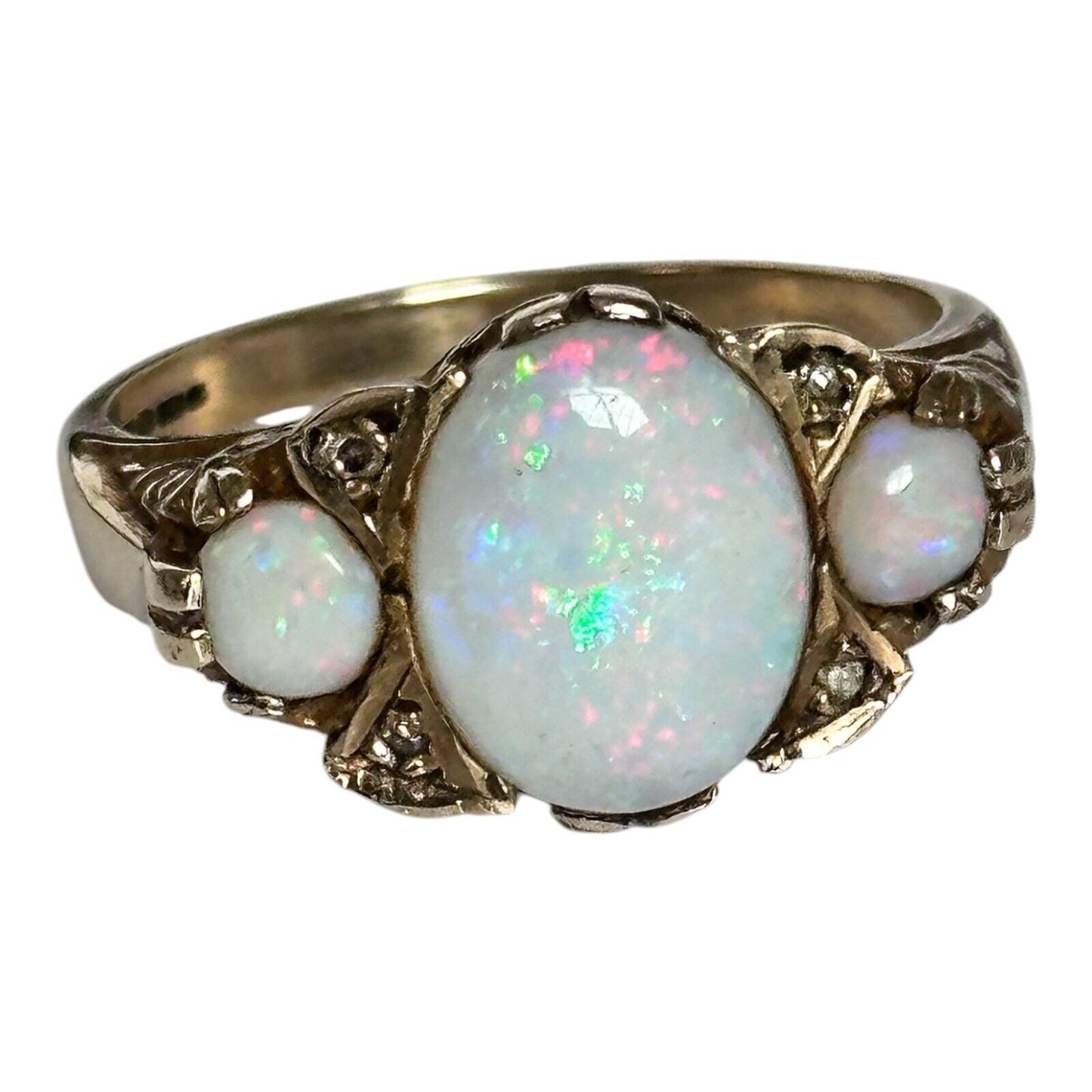 Vintage 9ct Yellow Gold Statement Opal Diamond Ring