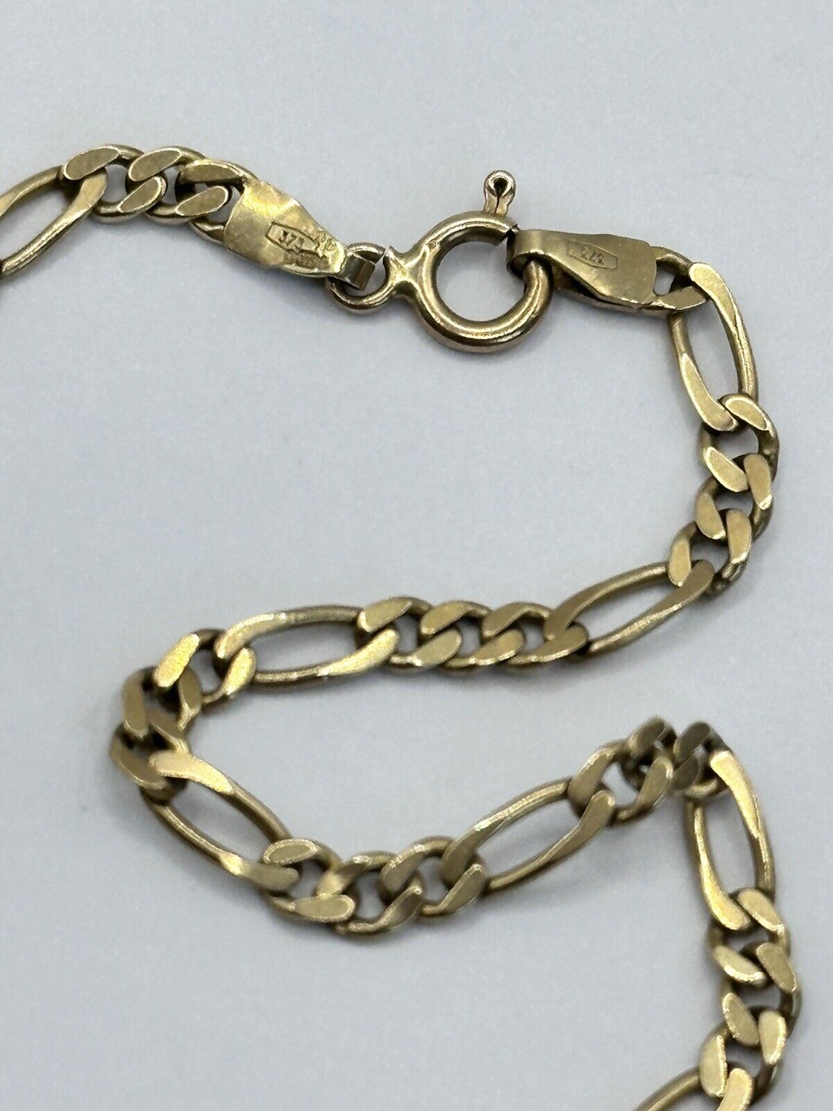 Vintage 9ct Gold Heart Figaro Chain Bracelet 7.89g