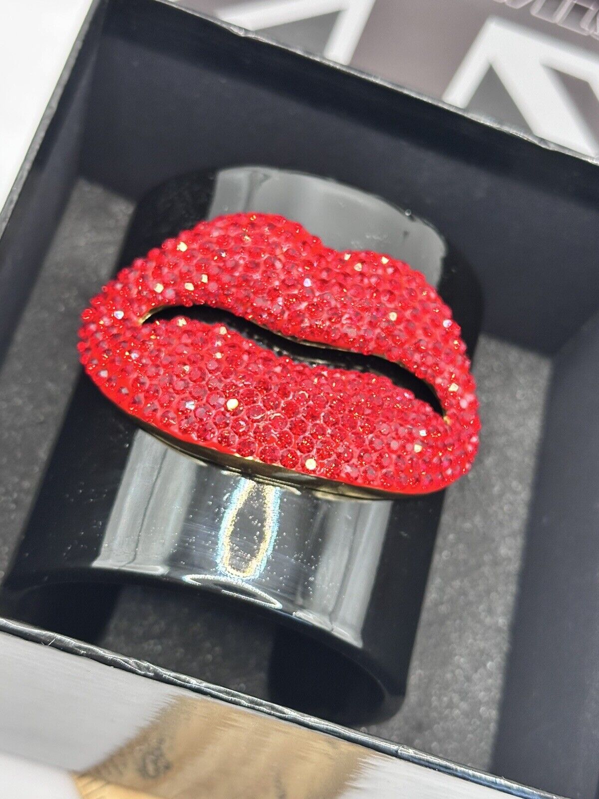 Butler And Wilson Red Diamanté Lips Statement Cuff Bracelet Boxed