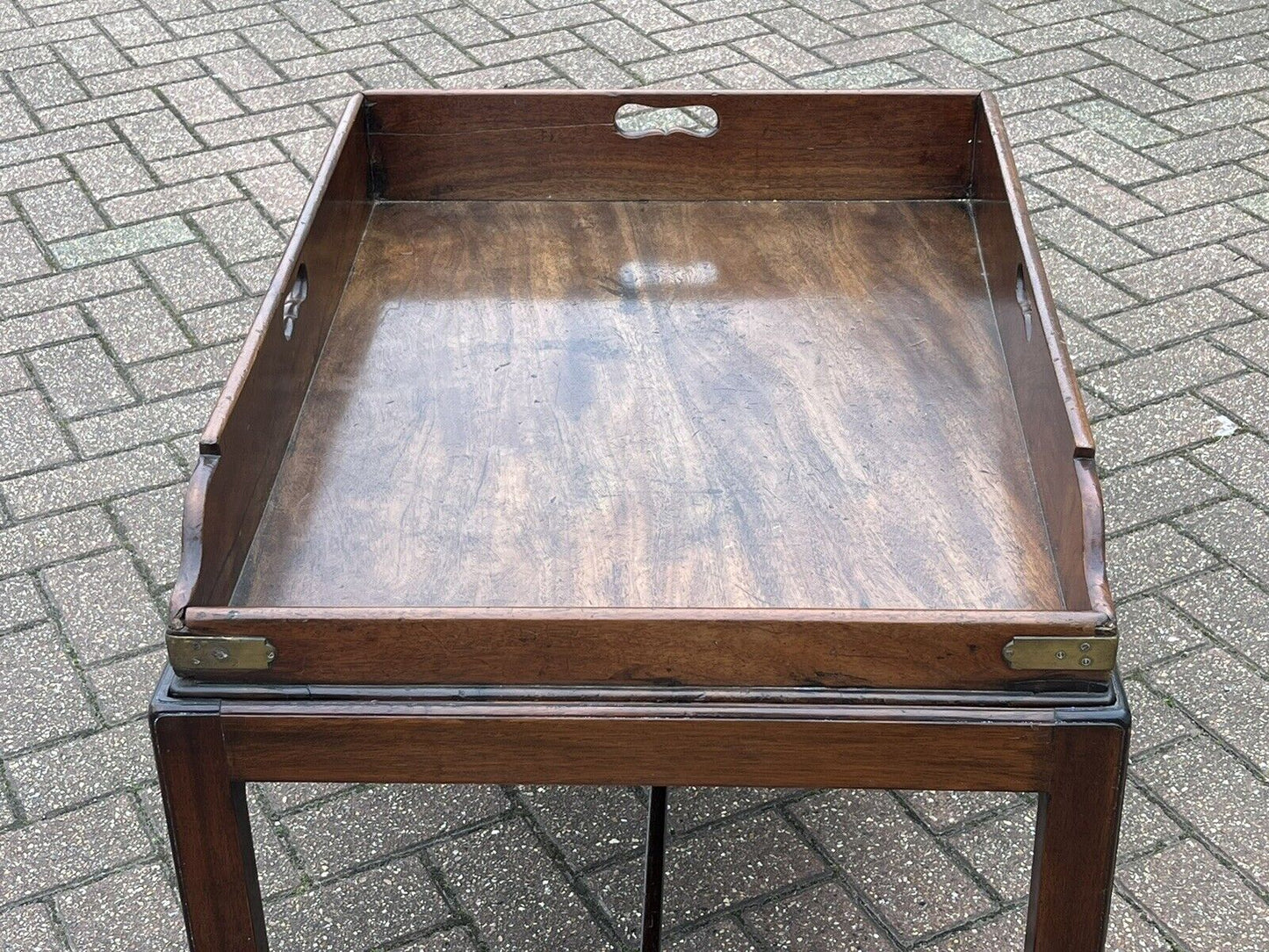 Antique Mahogany Lift Of Butlers Tray On Stand