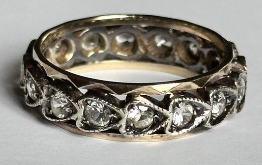 Vintage 9ct Yellow And White Gold Hearts Paste Eternity Ring