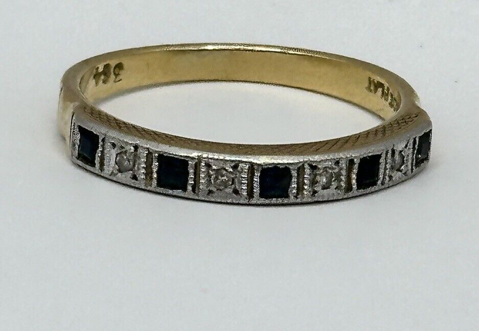 Antique Vintage 18ct Gold Platinum Sapphire Diamond Half Eternity Ring