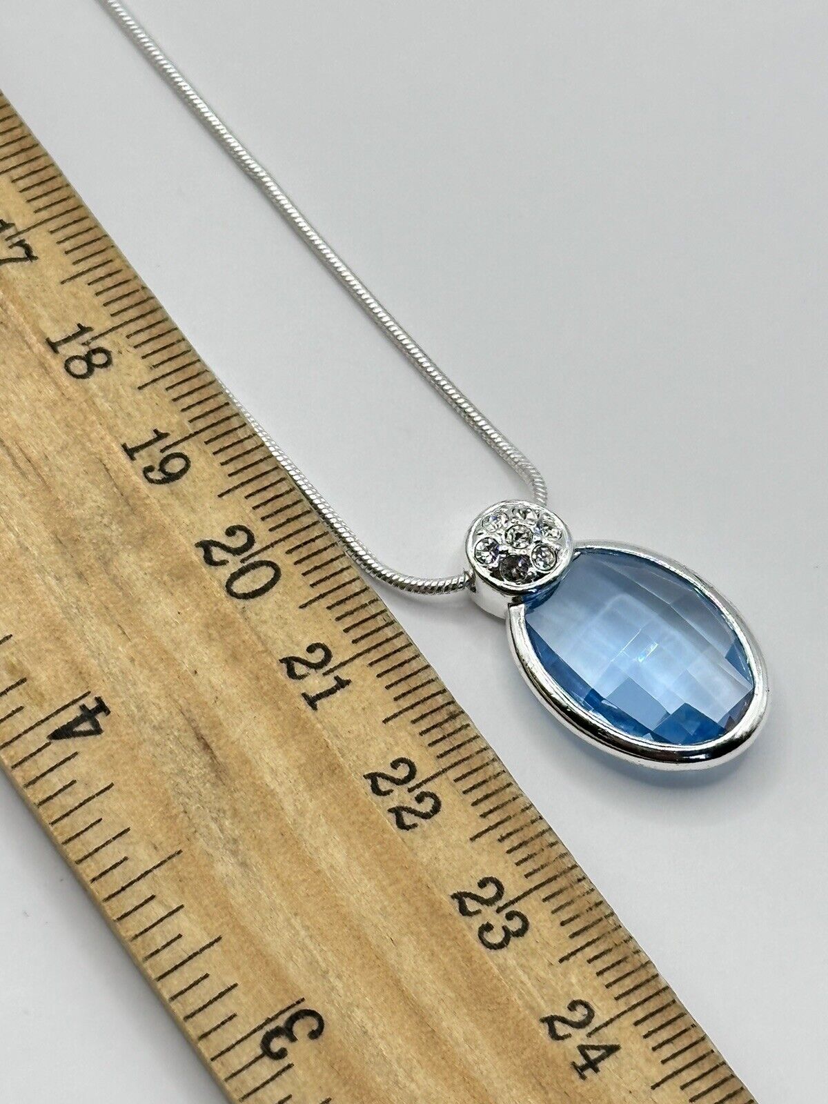 Rhodium Plated Necklace Made With Blue Swarovski Crystal New Old Stock