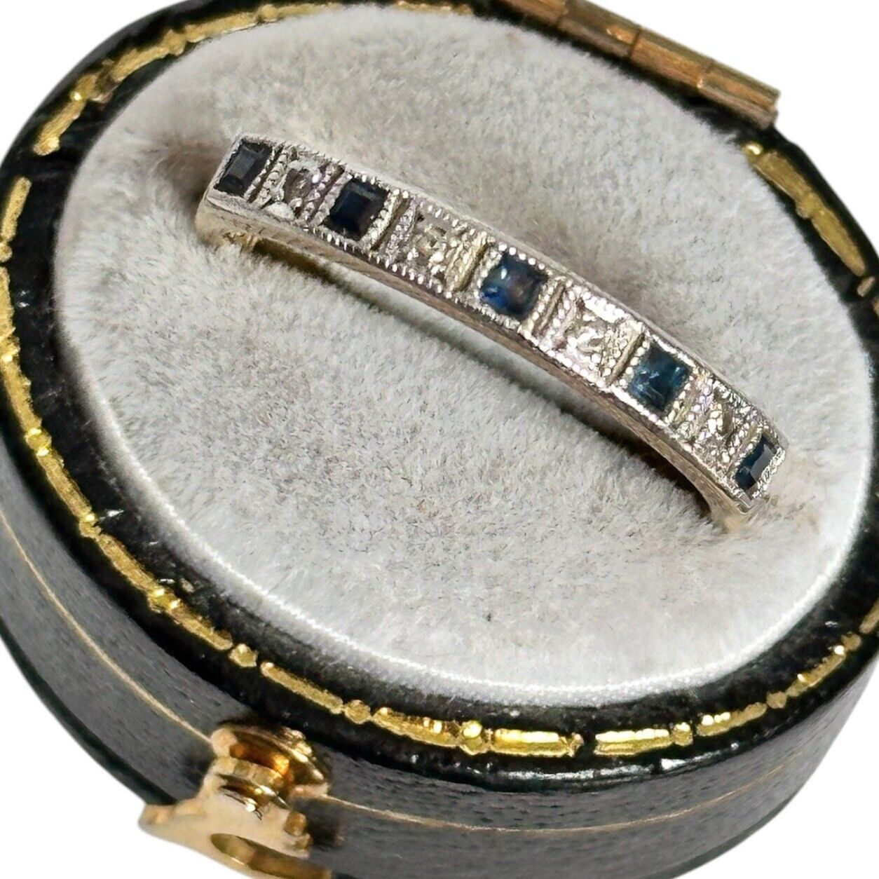 Antique Vintage 18ct Gold Platinum Sapphire Diamond Half Eternity Ring