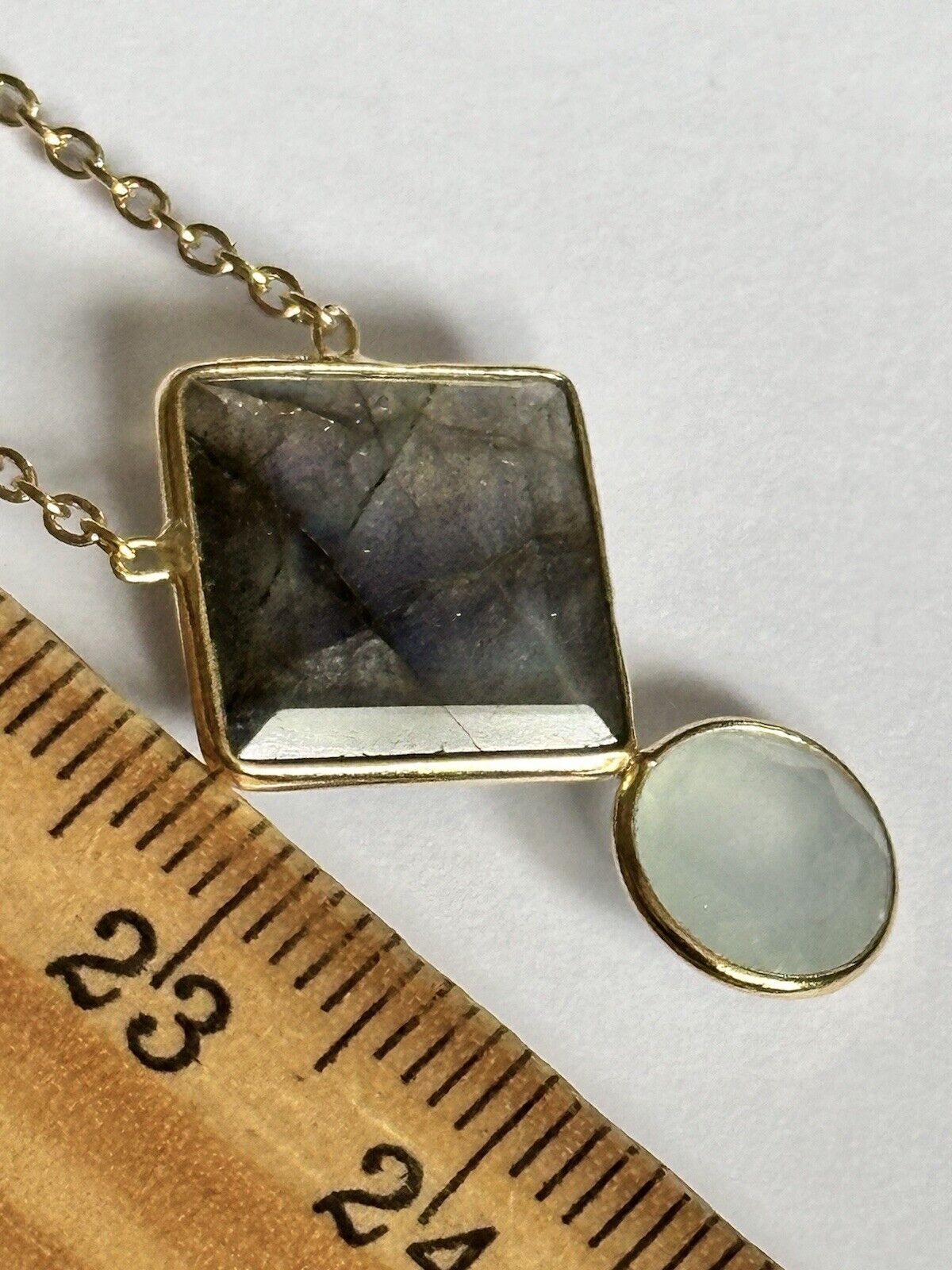 18k Gold Vermeil On 925 Silver Rainbow Labradorite Tourmaline Teardrop Necklace