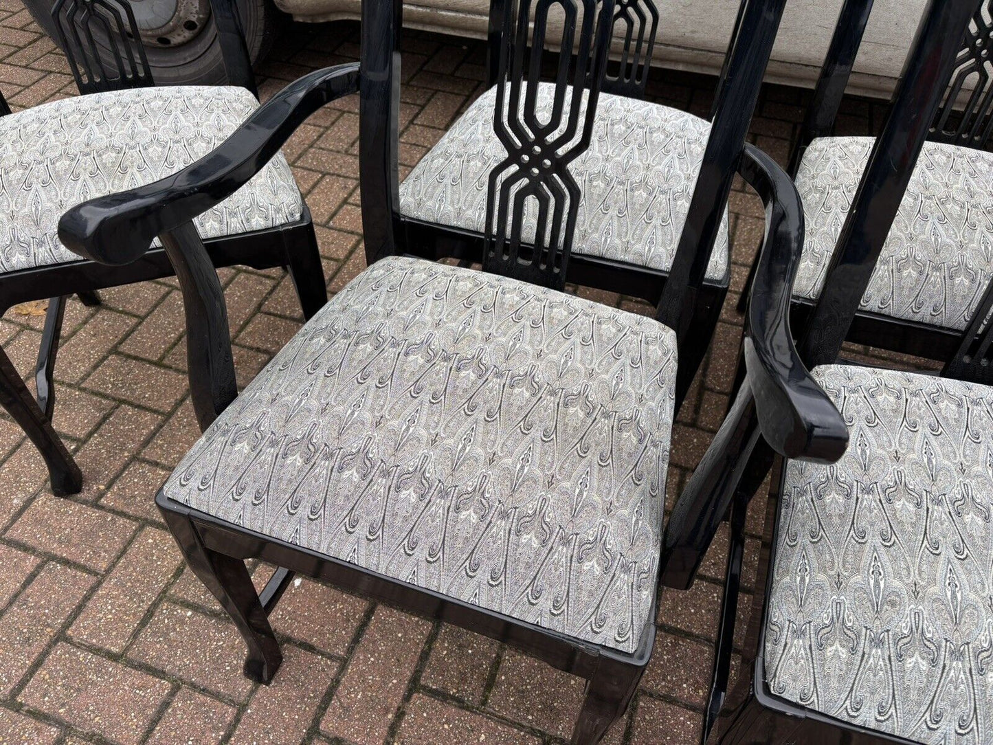 Set Of 8 Black Lacquered Chippendale Style Dining Chairs