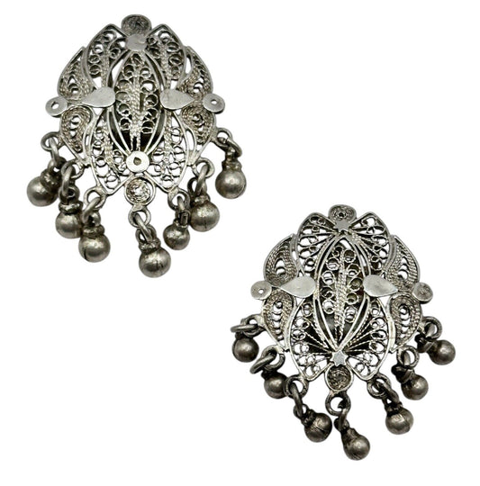 Vintage Silver Tone Filigree Clip On Earrings