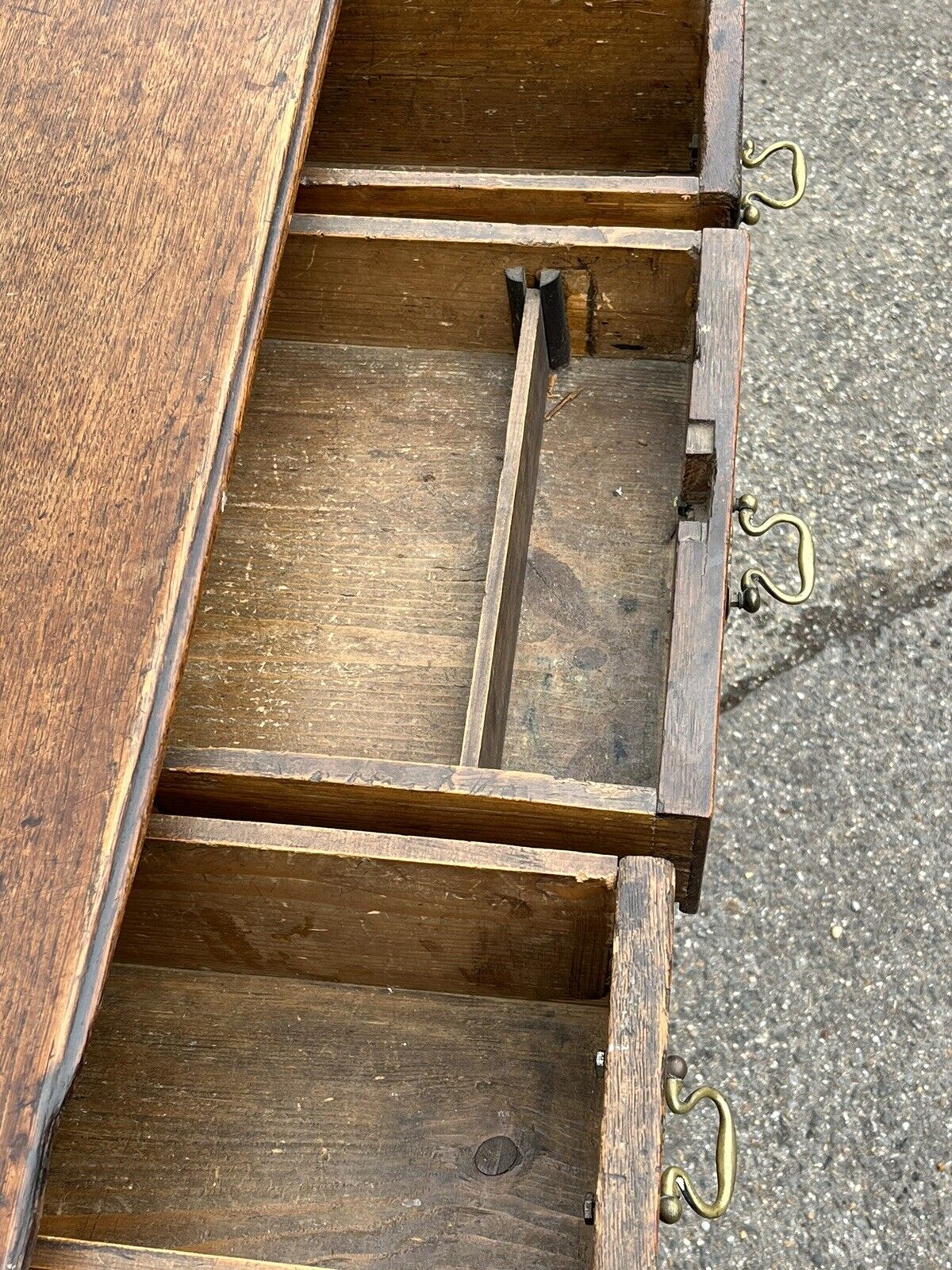 Early Georgian Oak Lowboy With Brass Handles. Make Great Hall Or Console Table