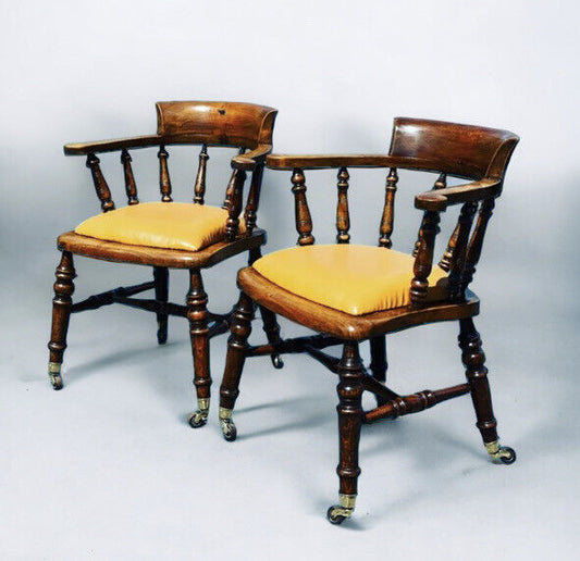 Victorian Library Armchairs, On Brass Castors, Good Quality Examples.