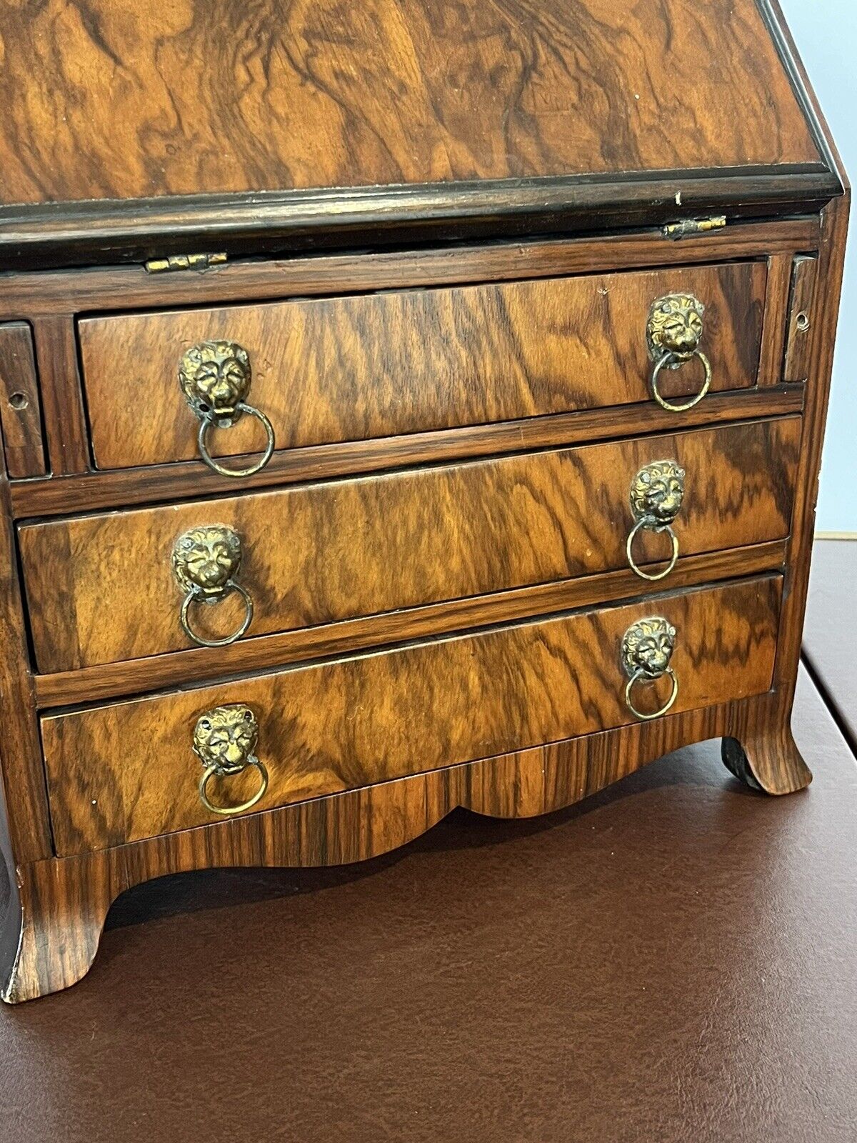 Miniature Apprentice Piece Walnut Bookcase Bureau, Fitted Interior.