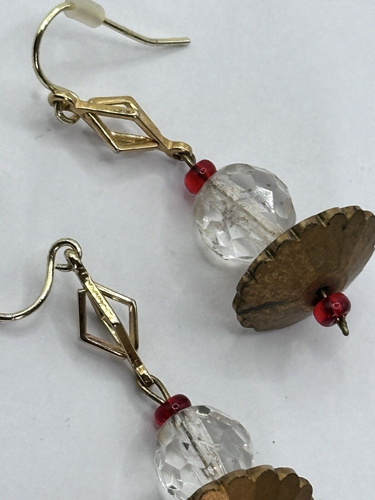 Vintage Gold Tone Crystal Red Beaded Drop Earrings