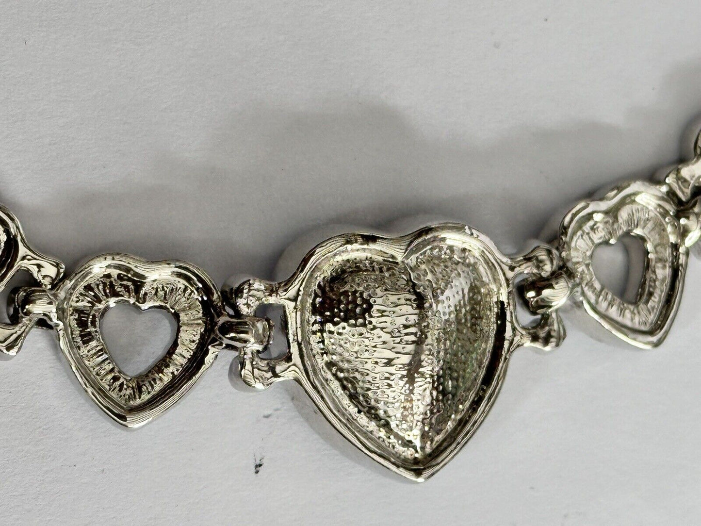 Vintage Silver Tone Blue Diamanté Heart Bracelet