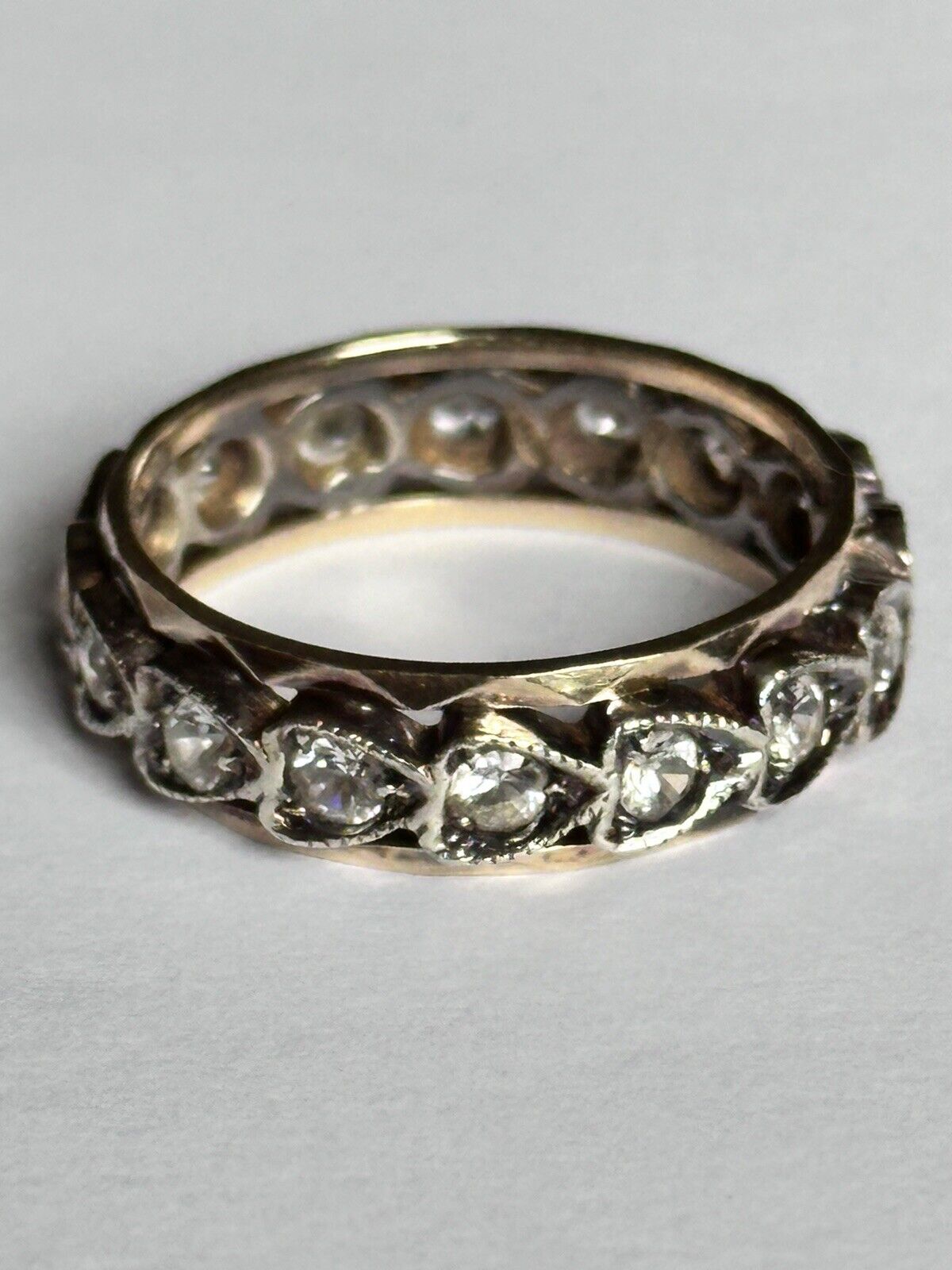 Vintage 9ct Yellow And White Gold Hearts Paste Eternity Ring