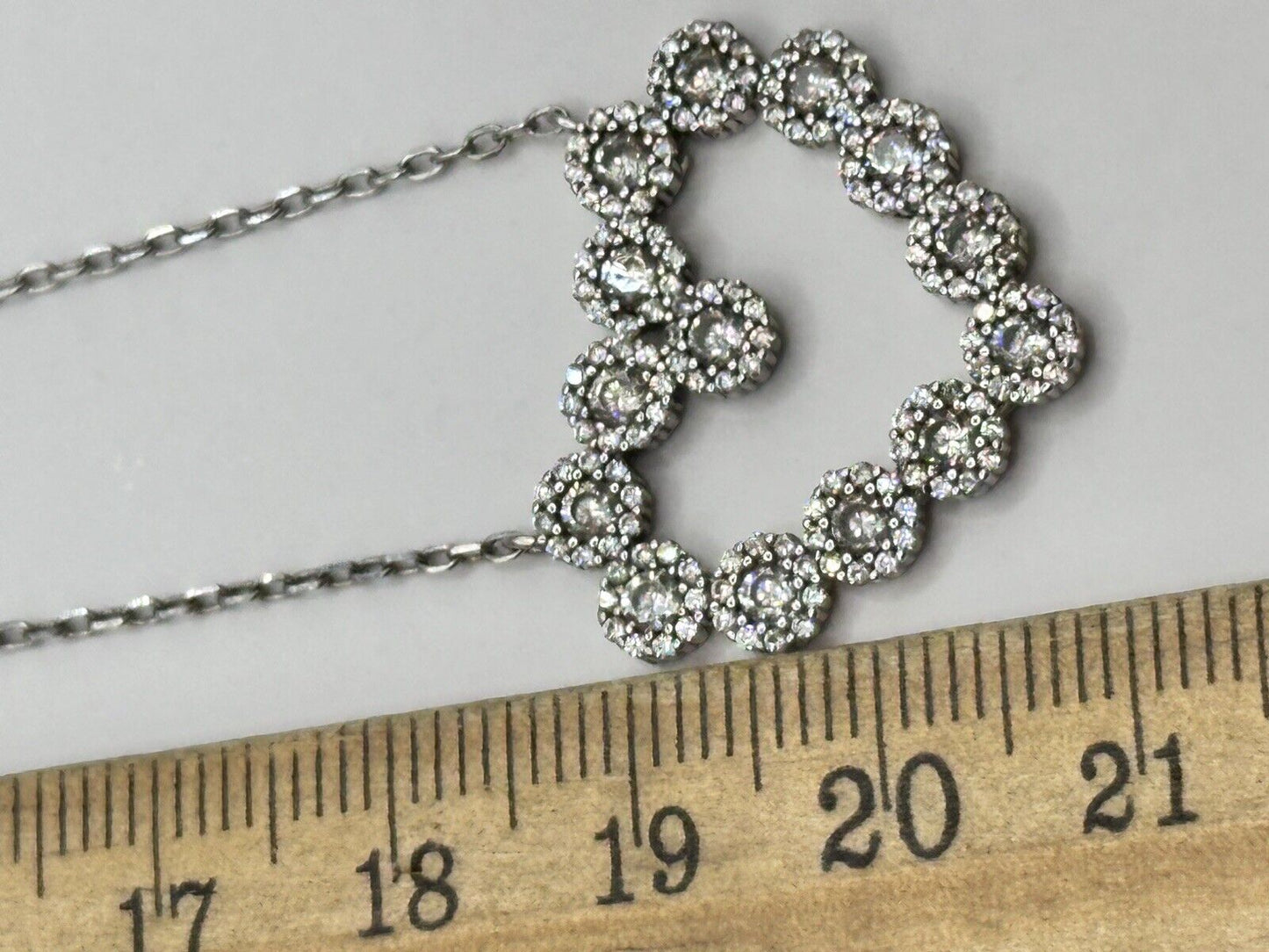 Vintage Sterling Silver 925 Heart Diamanté  Necklace