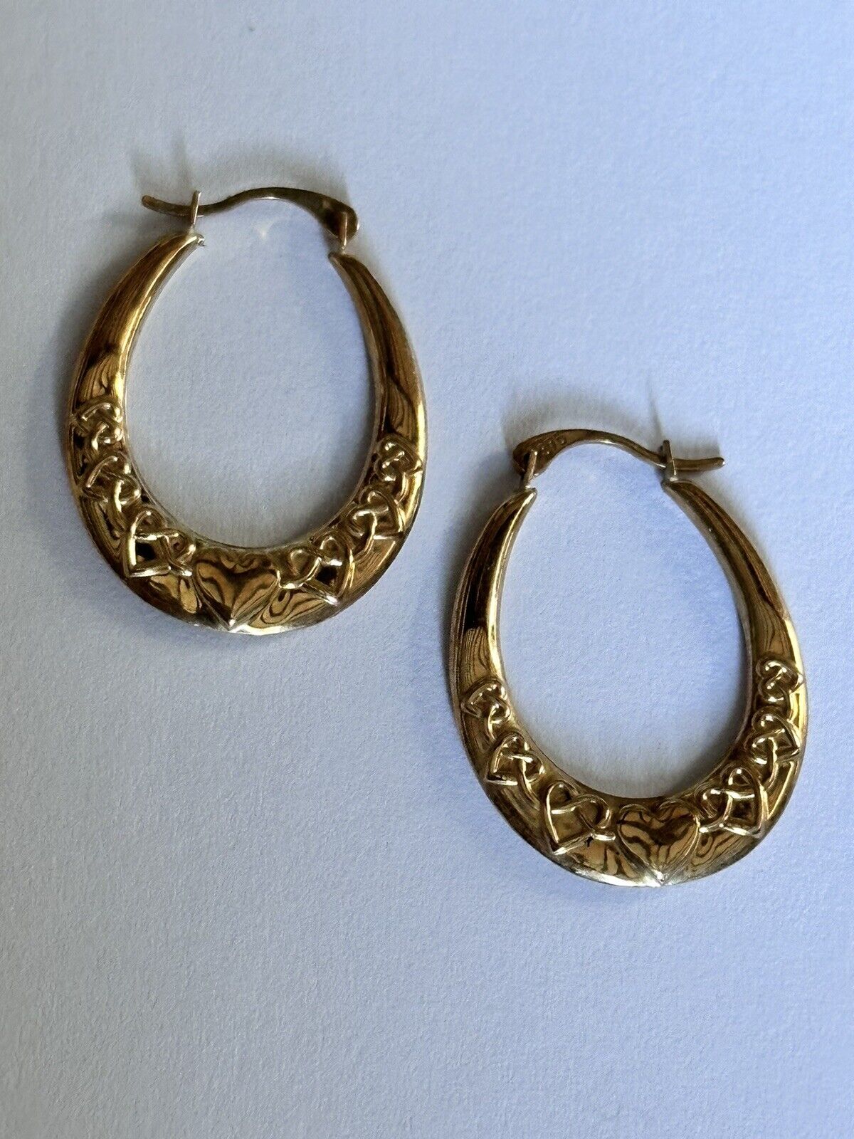 Vintage 9ct Yellow Gold Creole Heart Hoop Earrings