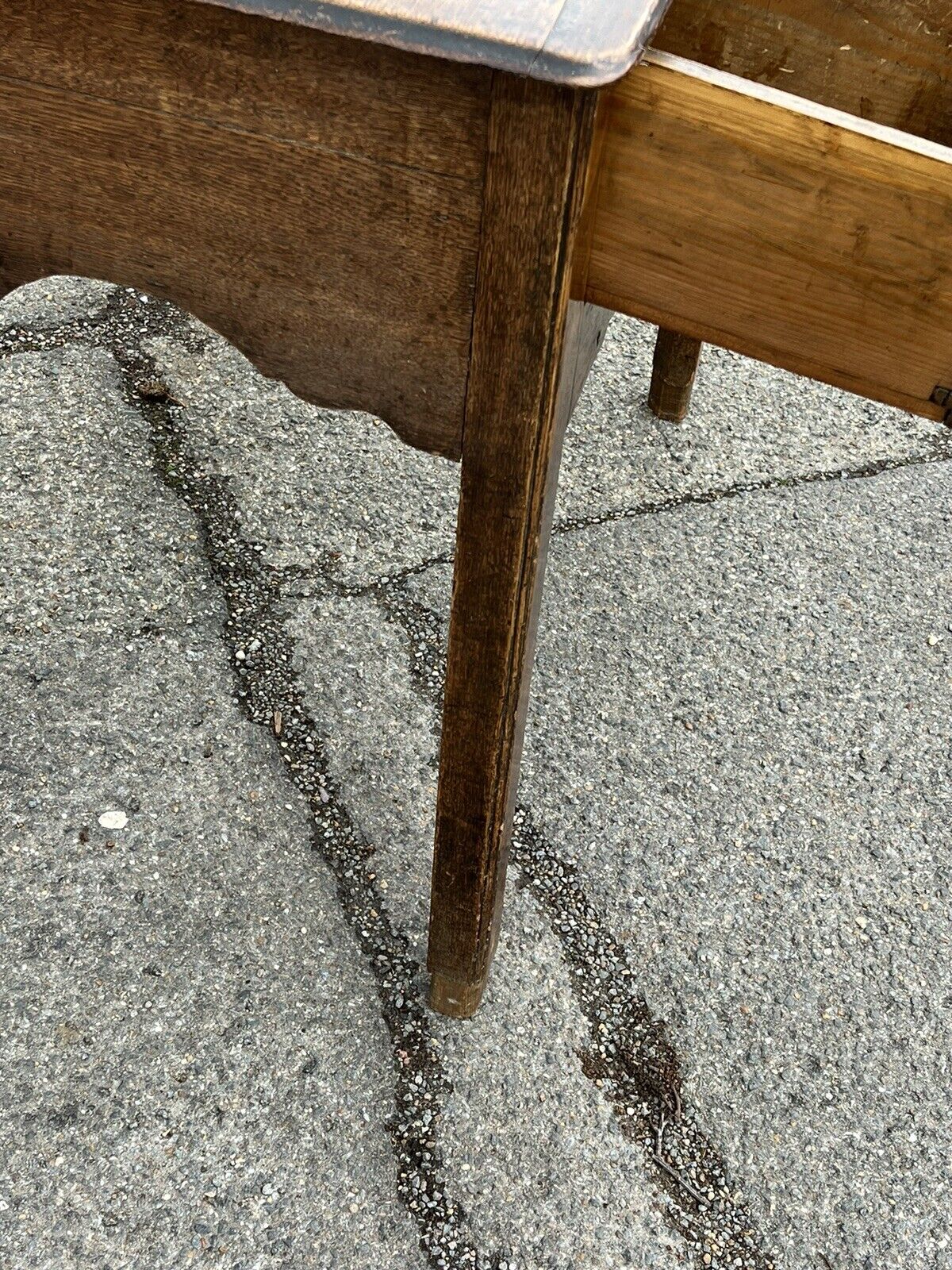 Early Georgian Oak Lowboy With Brass Handles. Make Great Hall Or Console Table