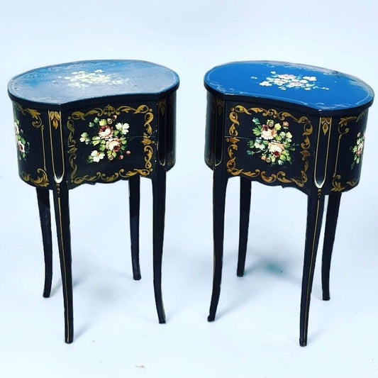Pair Of Bedside Cabinets. Lamp Tables. Side Tables. Decorated With Flowers