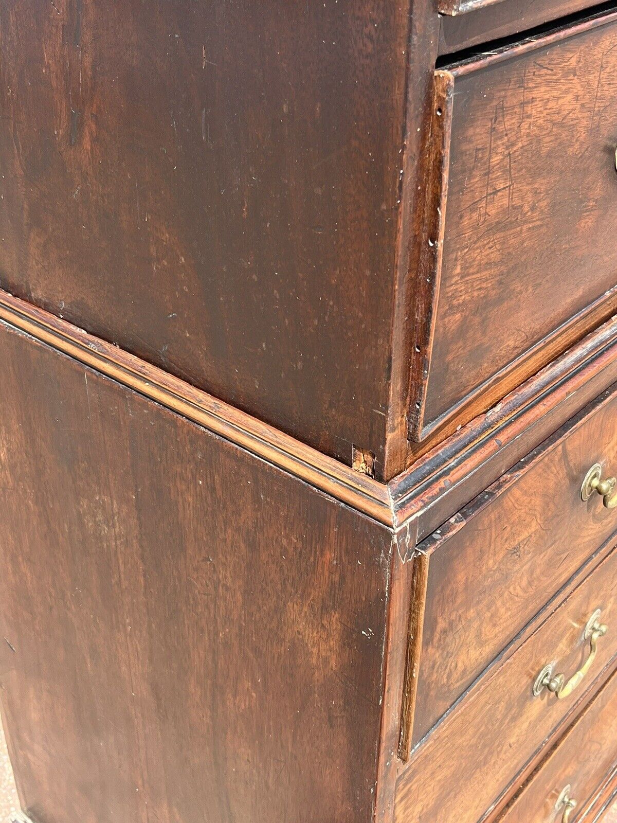 Georgian Mahogany Chest On Chest. Original Brass Handles, Bracket Feet.