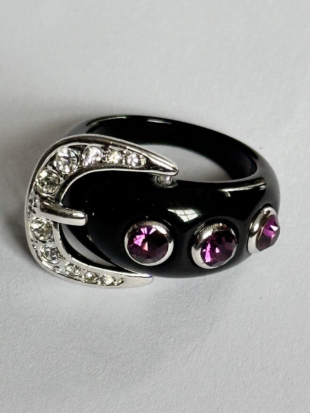 Vintage Black Band Purple Stone Buckle Ring