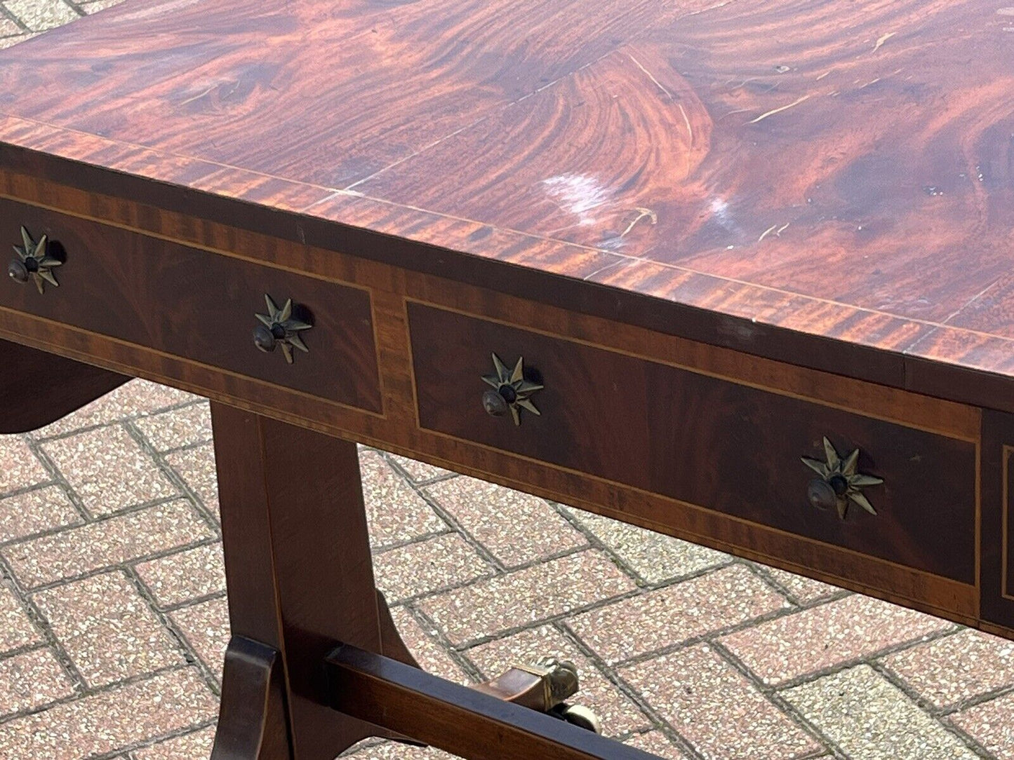 Antique Regency Inlaid Mahogany Sofa Table, Side Table, Console Table, Drawers