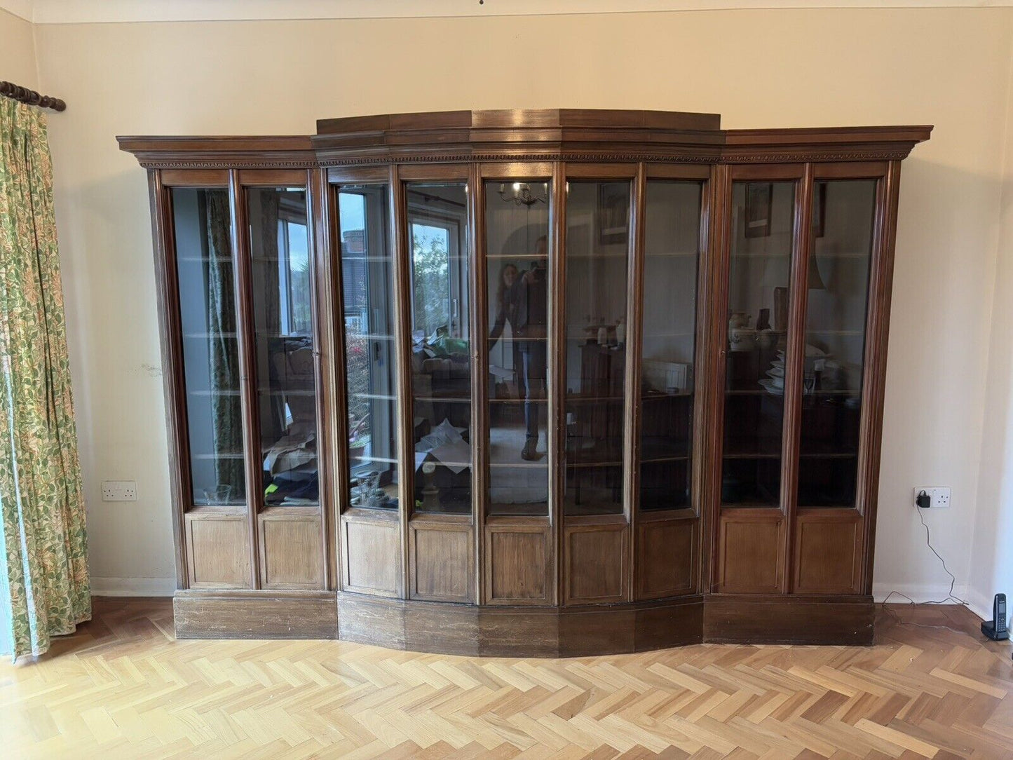 Large Quadruple Library Mahogany Bookcase, Adjustable Shelves, With Keys.