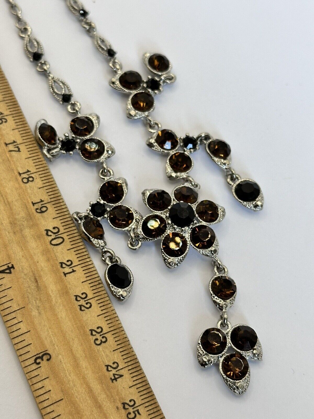 Vintage Silver Tone Brown Stone Statement Necklace