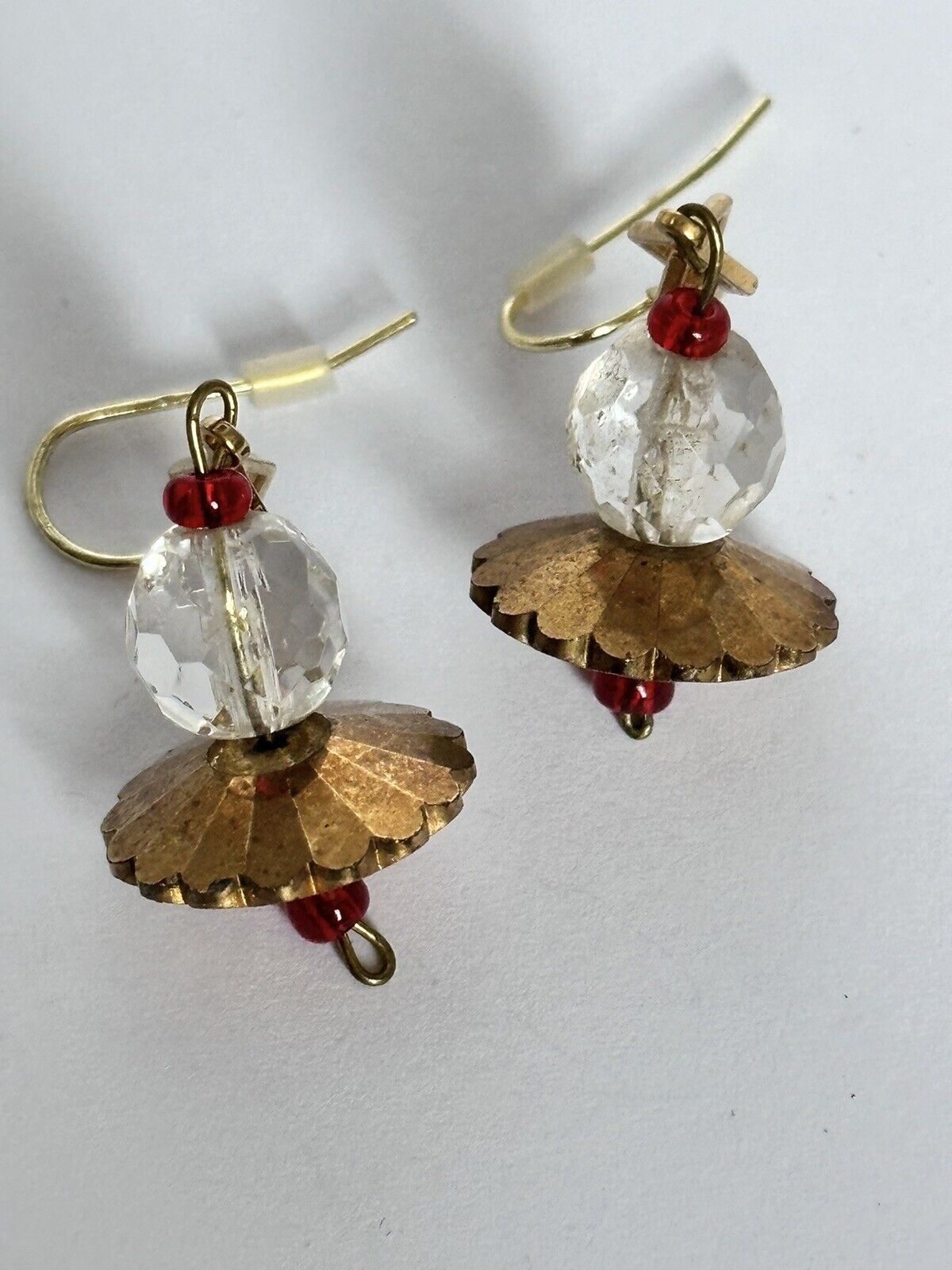 Vintage Gold Tone Crystal Red Beaded Drop Earrings