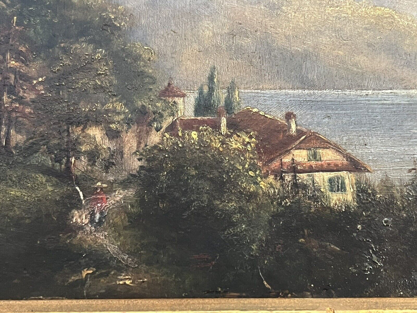 Antique Painting. Coastal Scene,  oil on board in gilt frame.