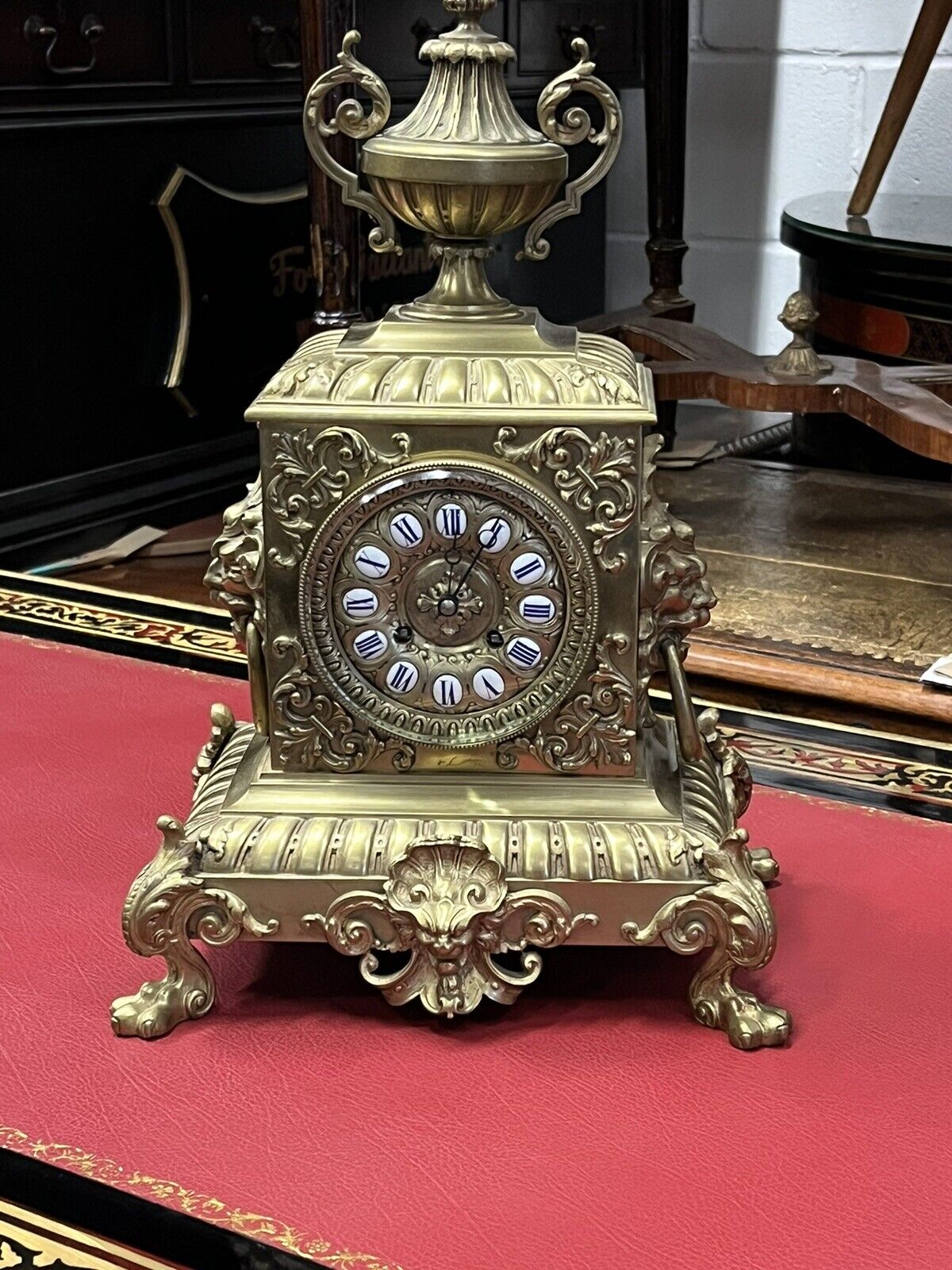 Victorian Brass Clock, Superb Quality, Chimes In A Bell, With Key And Pendulum