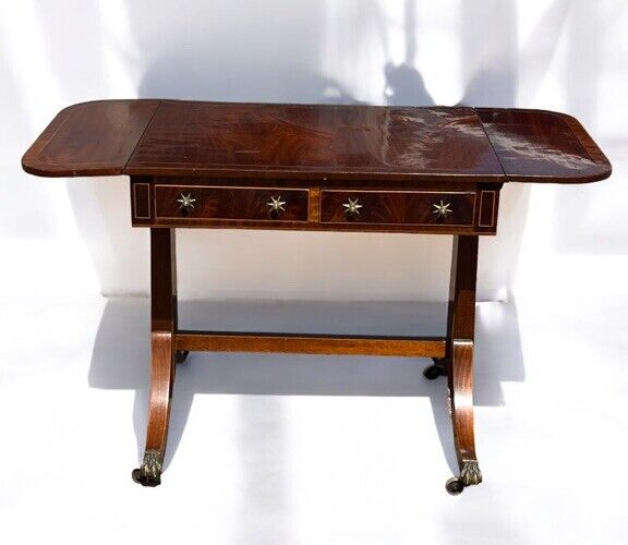 Antique Regency Inlaid Mahogany Sofa Table, Side Table, Console Table, Drawers