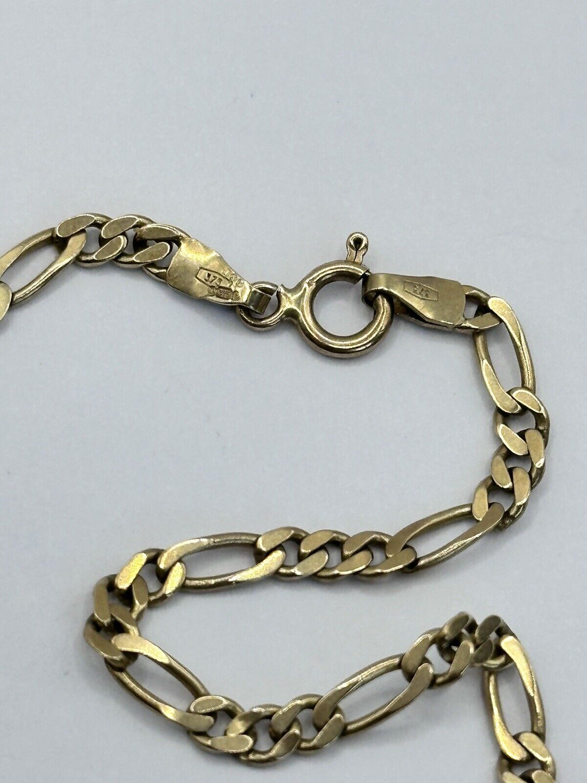 Vintage 9ct Gold Heart Figaro Chain Bracelet 7.89g