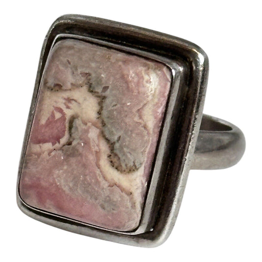 Vintage Silver 925 Pink Rhodochrosite Natural Stone Ring