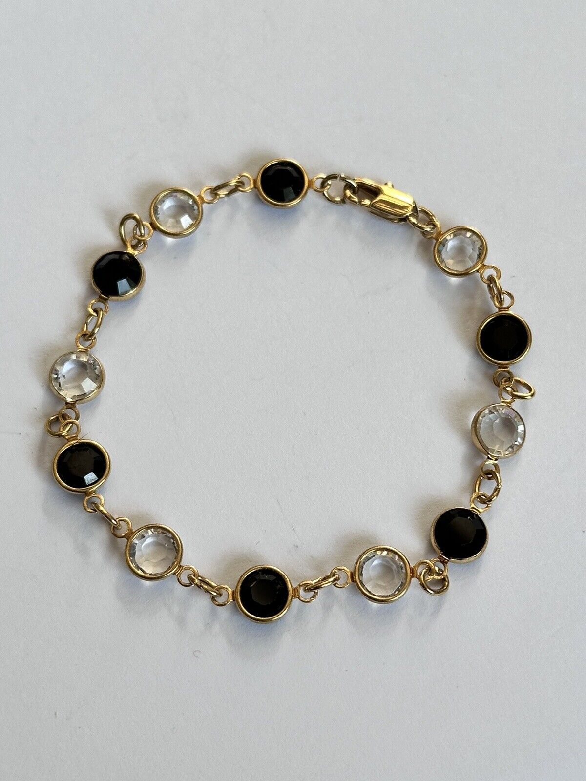 Vintage Gold Tone Bezel Set Black Clear Crystal Bracelet