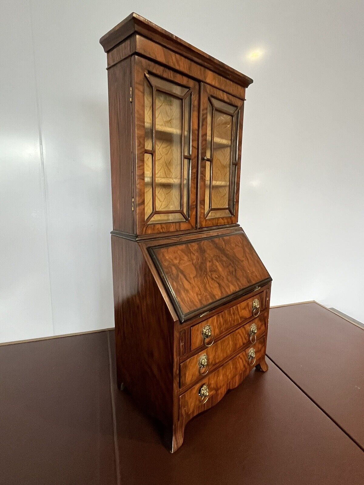 Miniature Apprentice Piece Walnut Bookcase Bureau, Fitted Interior.