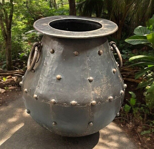 Huge Cauldron Shaped Metal Planter. Country House Style