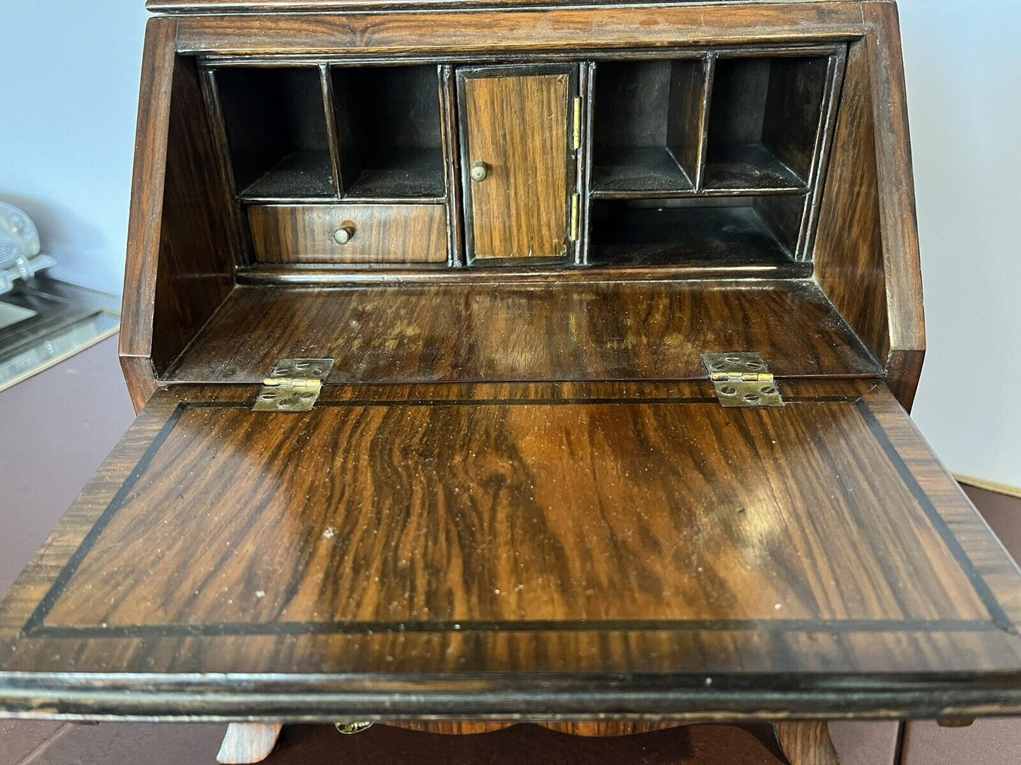 Miniature Apprentice Piece Walnut Bookcase Bureau, Fitted Interior.