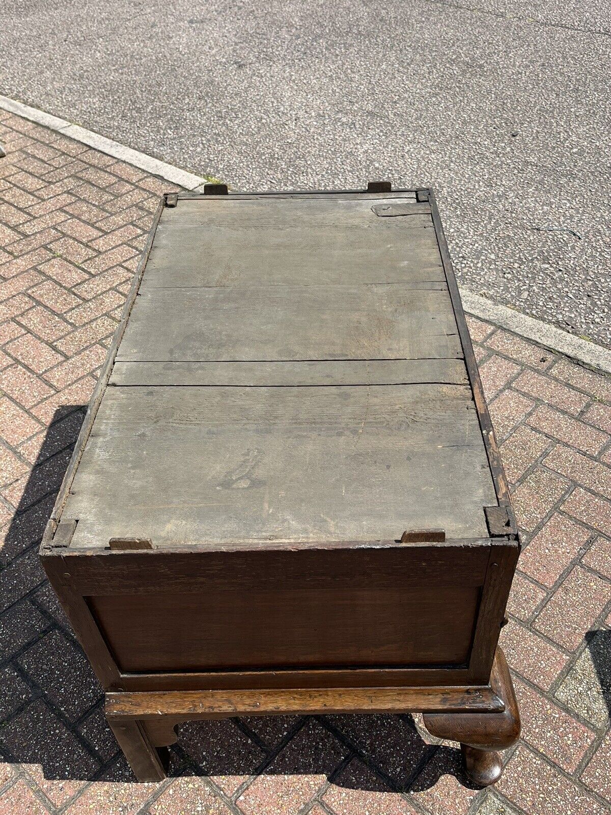 George II Provincial Walnut Chest Of Drawers. Brass Handles. Splits In 2 Pieces.