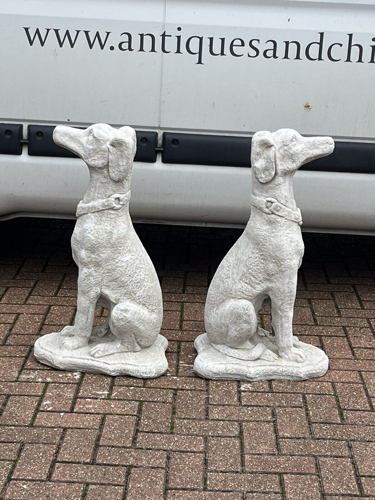 Life Size Pair Of Garden Seated Dog Statues, Great Look. Very Heavy.