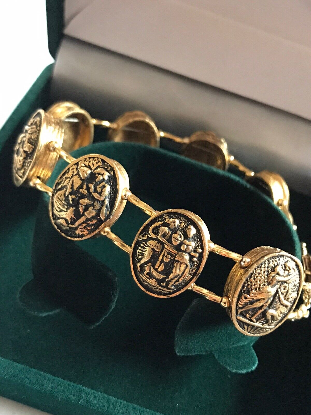 Vintage Gold Tone Etruscan Roman Gods Bracelet