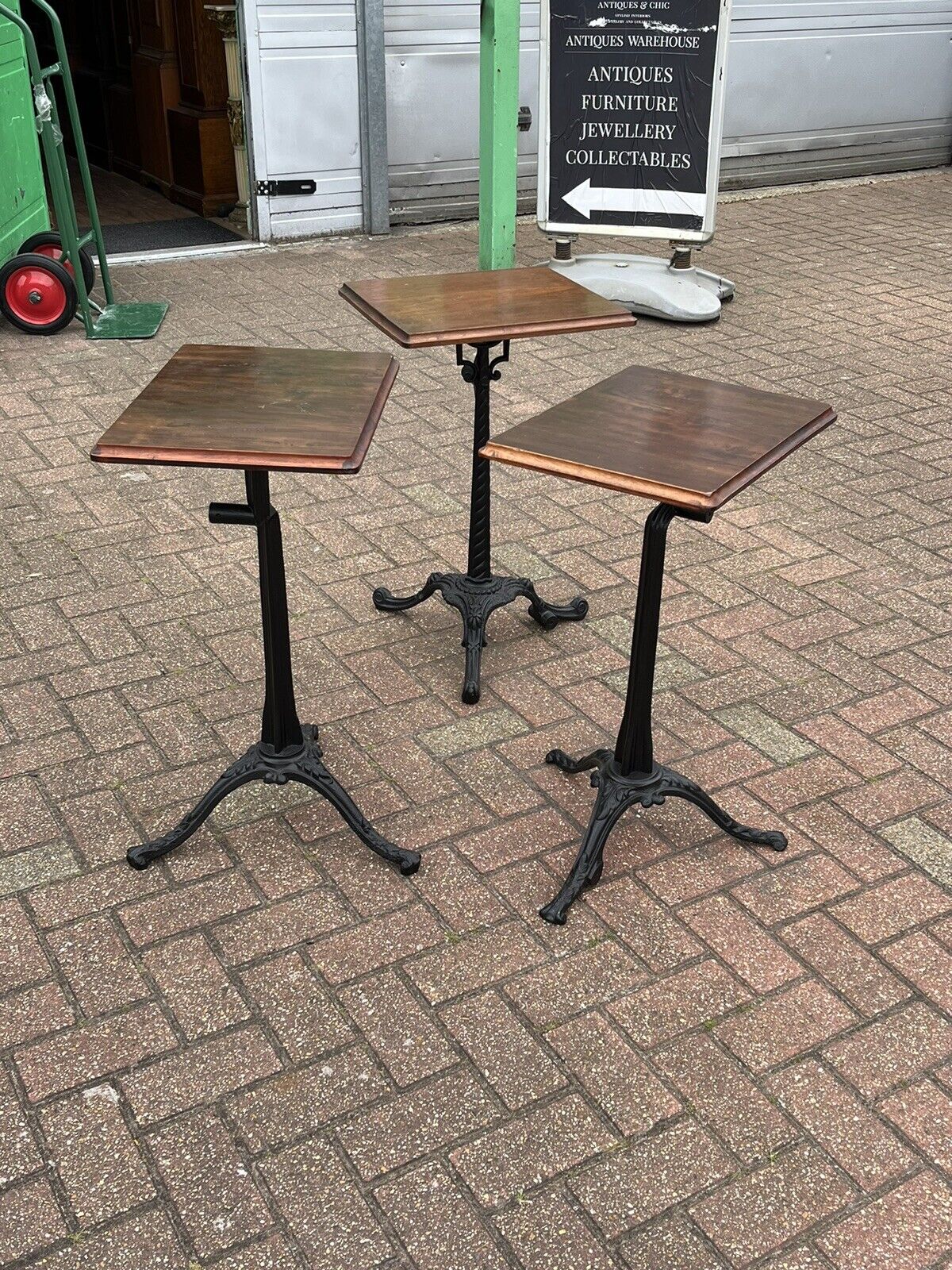 Antique Industrial Metal Factory Tables With Wooden Tops