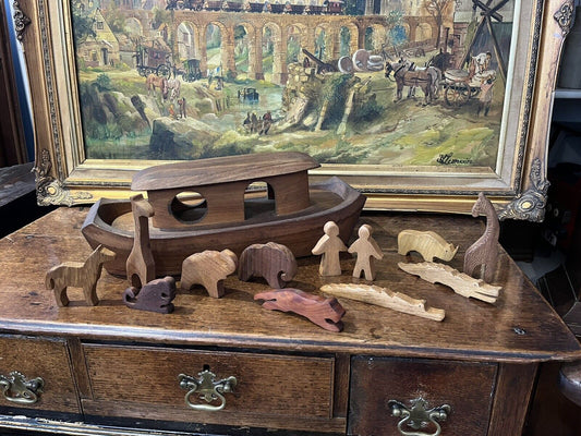 Vintage Wooden Noah's Ark With Figures