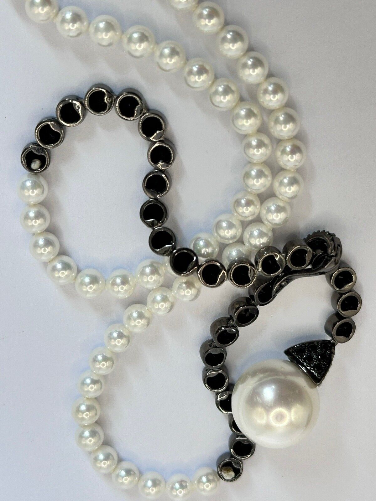 Vintage Black Diamanté Faux Pearl Adjustable Necklace