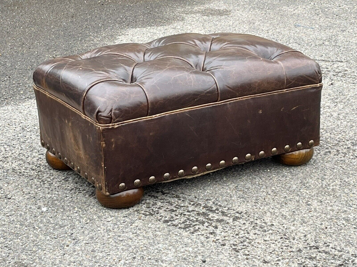 Large Brown Leather Foot Stool.